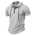 thumbnail image 1 of KeShDi Mens Hoodie Workout Hoodies Zip Pullover Gym Shirts Casual Big and Tall Button Sports Hooded Pullover T-Shirt Short Sleeve Gray M, 1 of 3