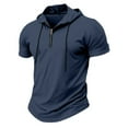 thumbnail image 1 of KeShDi Mens Hoodie Workout Hoodies Zip Pullover Gym Shirts Casual Big and Tall Button Sports Hooded Pullover T-Shirt Short Sleeve Navy S, 1 of 4