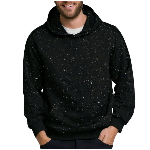 KeShDi Mens Hoodies Polka Dot Hoodie Men's Solid Color Long Sleeved Hooded Sequin Pullover Hoodie Hoodie Black XS