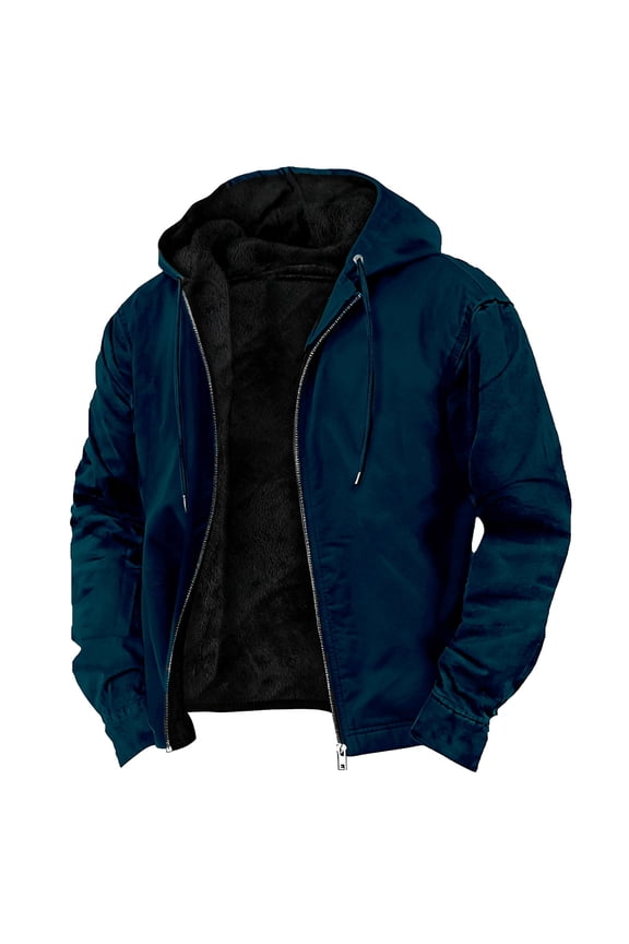Mens Jacket Man Fashion Casual Solid Long Sleeve Hooded Casual Outwear Jackets Zipper Tops Shirt Blouse Dark Blue 3X