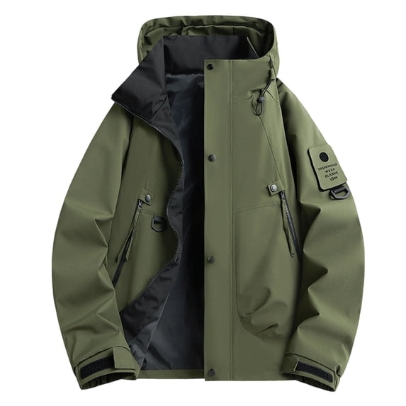 KeShDi Mens Jacket Men's Outdoor Windproof and Waterproof Long Sleeved Hooded Workwear Jacket Jacket Army Green XL