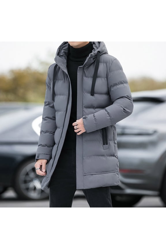 Mens Jacket Men's Solid Color Long Sleeved Hooded Zipper Cardigan Waterproof and Warm Jacket Gray 5X