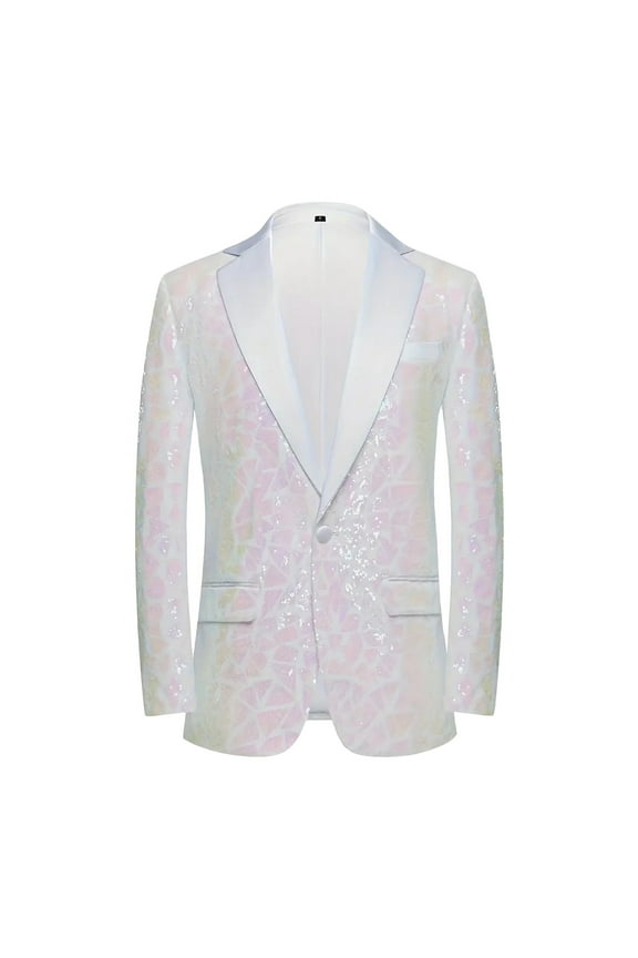 Mens Jackets Men's Sequined Top Solid Color Suit Dress Fashionable Men's Jacket Men's Suit Jacket White S