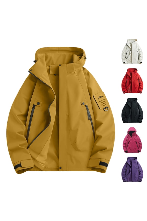 Mens Jackets Men's Solid Color Outdoor Climb Sport Run Pocket Zipper Long Sleeved Hooded Purple M