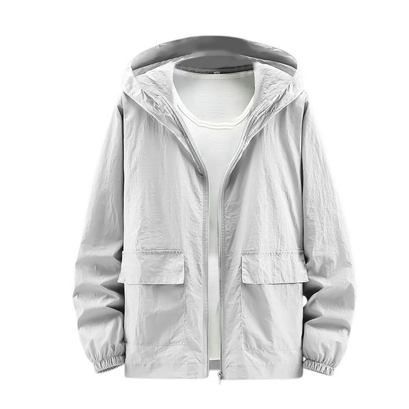 KeShDi Mens Jackets Men's Sun Protection Clothing for winter Outdoor Fishing Thin Style Sun Protection Clothing Solid Color Long Sleeved Hooded Casual Jacket/jacket Gray 5X