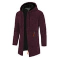 thumbnail image 1 of KeShDi Mens Leather Jacket Men's Hooded Mid-Length Thin Velvet Loose Large Size Thin Velvet Sweater Jacket Knitted Cardigan Jacket Wine 2X, 1 of 4