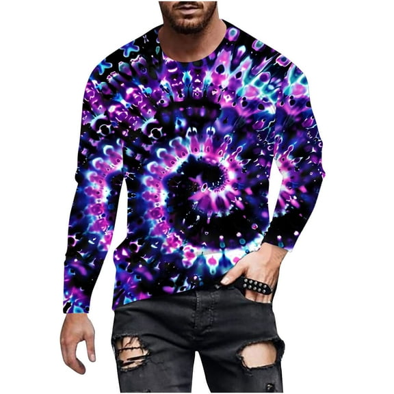KeShDi Mens Long Sleeve Tee Shirts Fashion Men's Printed Round Neck Casual T-shirt Long Sleeve Top Shirt Purple S