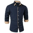 thumbnail image 1 of KeShDi Mens Long Sleeve Tee Shirts Men Casual Patchwork Plaid Turn-down Collar Button Long Sleeve Shirt Blouse Navy 2X, 1 of 5