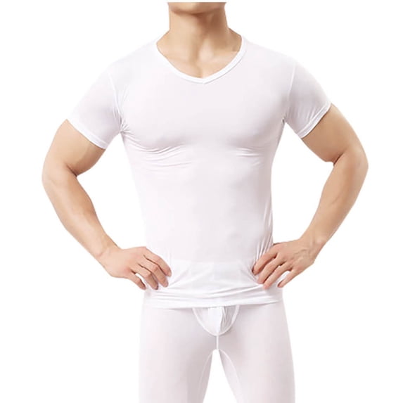 KeShDi Mens Long Underwear Set Men Casual Solid Pullover Round Neck High Elasticity Keep Warml Thermal Underwear White L