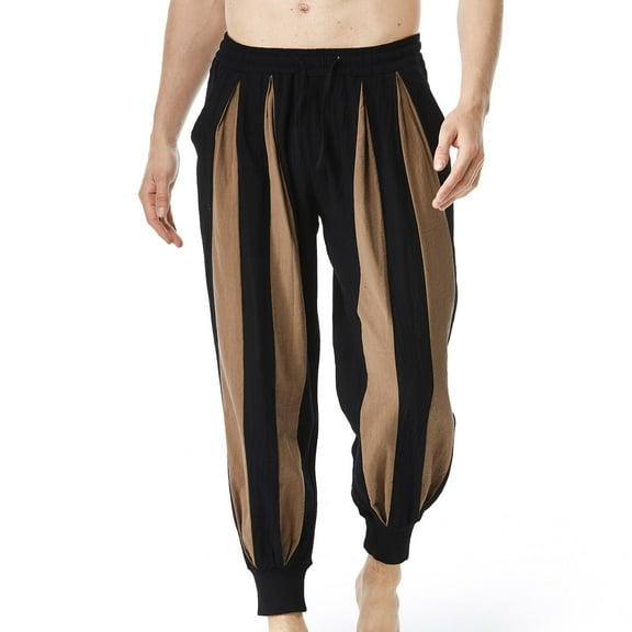 KeShDi Mens Pajama Pants Men Fashion Patchwork Casual Elastic Waist Pocket Trousers Sport Pants Coffee M