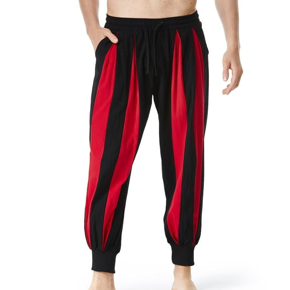 KeShDi Mens Pajama Pants Men Fashion Patchwork Casual Elastic Waist Pocket Trousers Sport Pants Red S