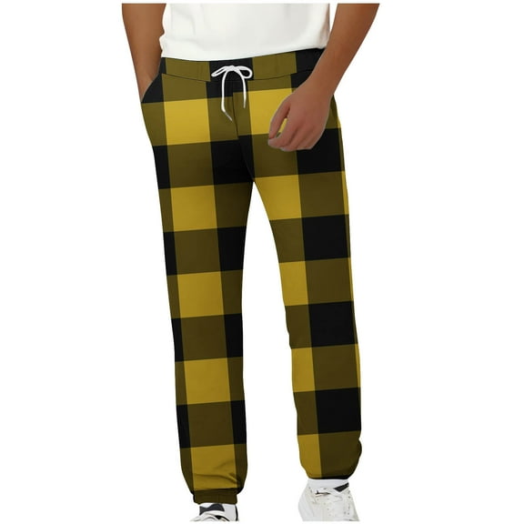 KeShDi Mens Pants Casual Gym Sweatpants Men Men Print Fashion Casual with Pockets Elastic Waist Long Pants Sweatpants Trousers Yellow XL