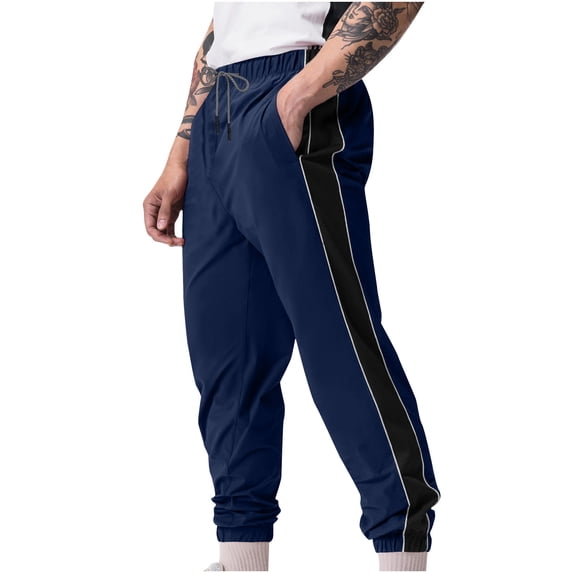 KeShDi Mens Pants Men Color Matching Pockets Corset Rope Casual Pants Navy 2X