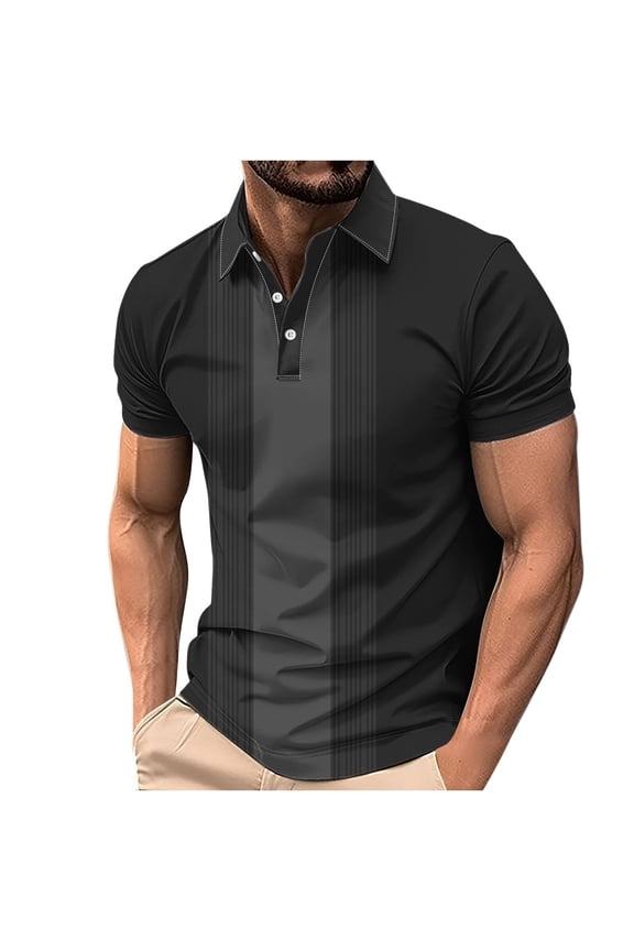 Mens Polo Shirts Short Sleeve Men's Casual Short Sleeved Shirt with Printed Short Sleeved Collar Top/shirt Black 2X