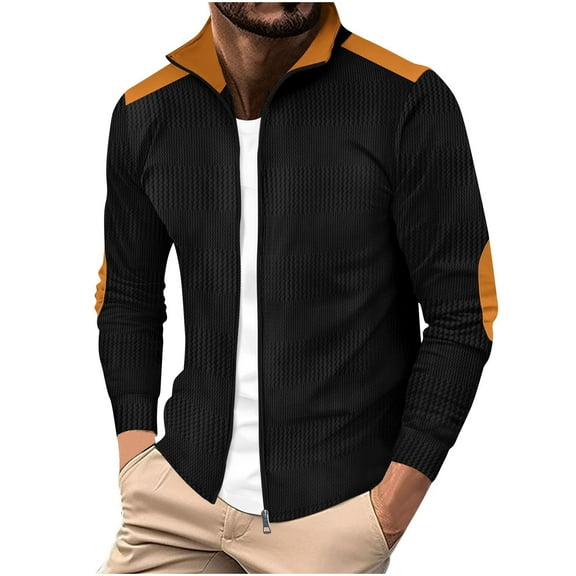 KeShDi Mens Rain Jacket Mens Bomber Jacket Pullover Sweater Stand Collar Elastic Solid Color Half Sweater for Men Stand-up Collar Sweater Black XL