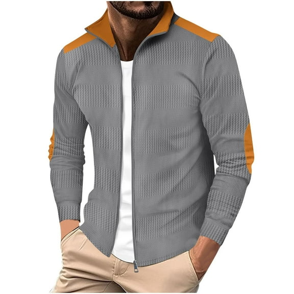 KeShDi Mens Rain Jacket Mens Bomber Jacket Pullover Sweater Stand Collar Elastic Solid Color Half Sweater for Men Stand-up Collar Sweater Gray S