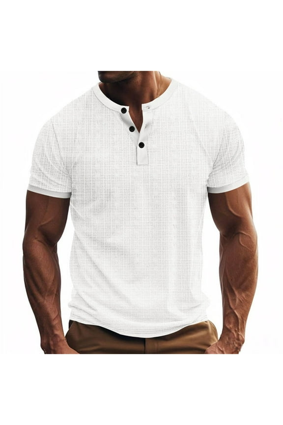 Mens Shirts Mens T Shirts Men Leisure Button Solid Color Ventilation Short Sleeve Round Neck White 2X