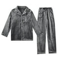 thumbnail image 1 of KeShDi Mens Silk Pajamas Fashion Men Flip Collar Long Sleeves Tie Buckle Pocket Elastic Waist Lace Up Trousers Flannel Pajama Set Gray 3X, 1 of 3
