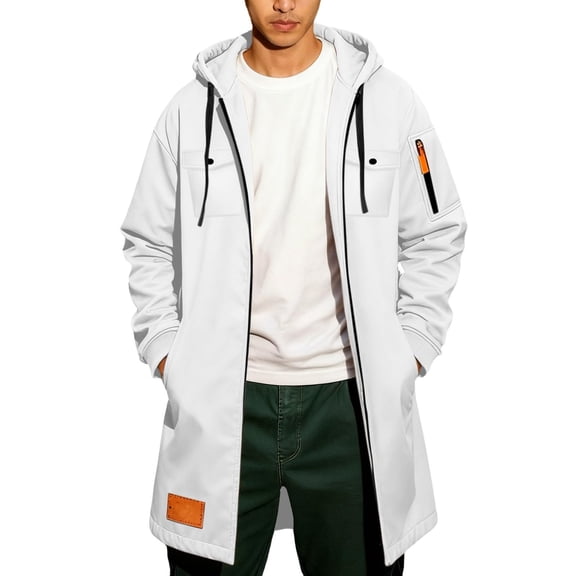 KeShDi Mens Sport Coat Men Solid Zipper Long Sleeve Hooded Pockets T-Shirt Blouse Coat Casual Outwear Jackets White 2X