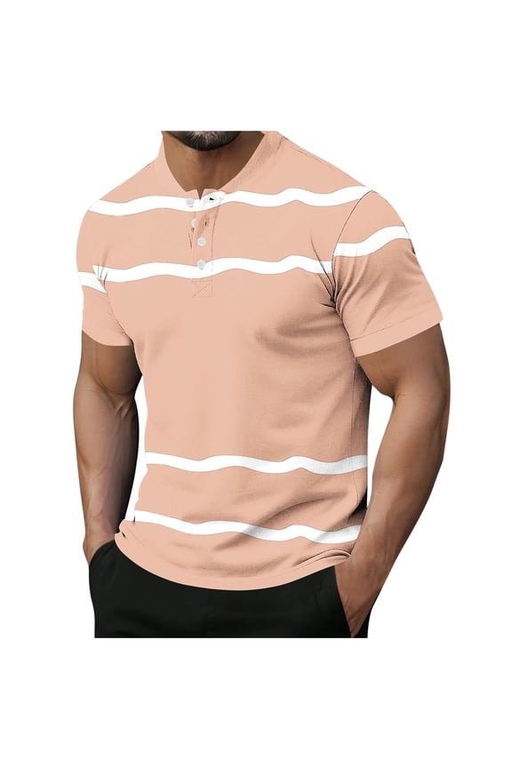 Mens Strip Shirts Block Color Men's Fashionable Short Sleeved Button Round Neck Casual Solid Color Khaki 2X