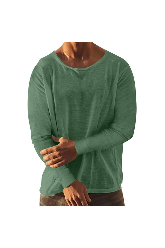 Mens Suit Jacket Men Casual Fashion Solid Round Neck Long Sleeve Pullover Breathable Shirt Blouse Tops Green M