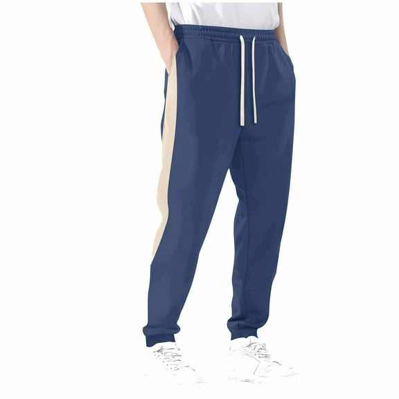 KeShDi Mens Sweatpants Jogging Pants Man Fashion Leisure Side Color Blocking Foot Binding Sports Pants Trousers Blue 2X