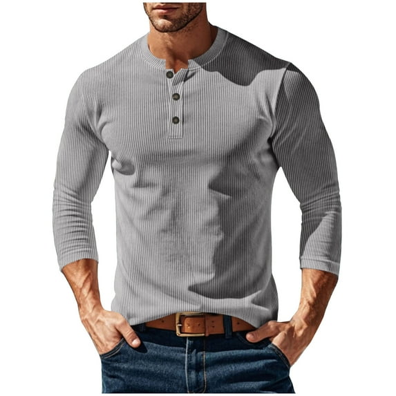 KeShDi Mens Sweatshirt Mens Flannel Shirt Men's Solid Color Long Sleeved Round Neck Button Corduroy Top T-shirt Gray 3X