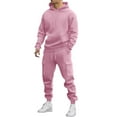 thumbnail image 1 of KeShDi Mens Sweatsuits 2 Piece Set Men Casual Pullover Hooded Sports Solid Long Sleeve Trousers Two-Piece Elastic Waist Tracksuit Pink L, 1 of 5