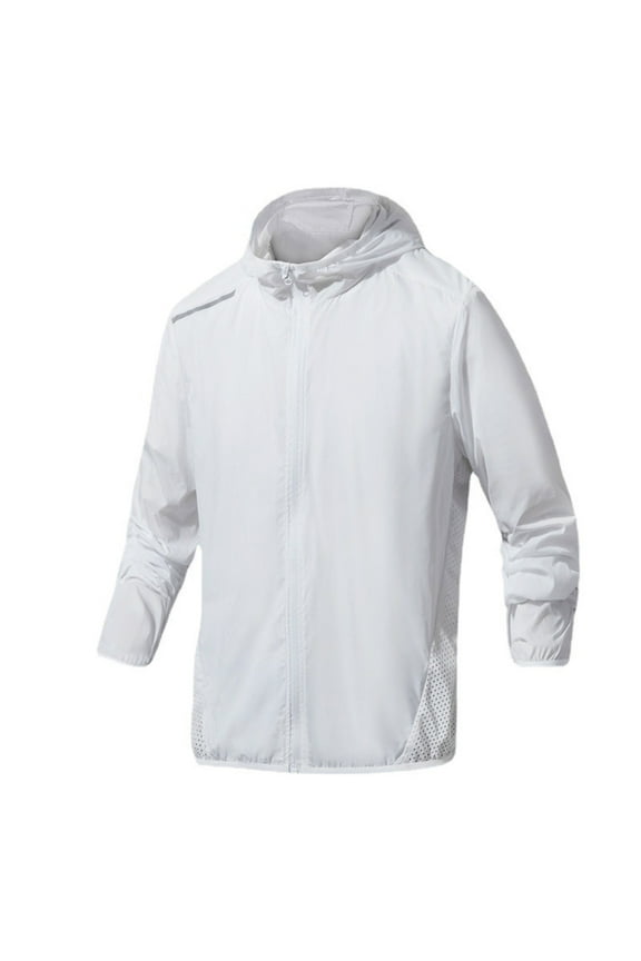 Mens T-Shirts Men Women Unisex UPF40+ Sunscreen Light Breathable Outdoor Hiking Reflective Sports Jacket Long-sleeved Hooded Top White XL