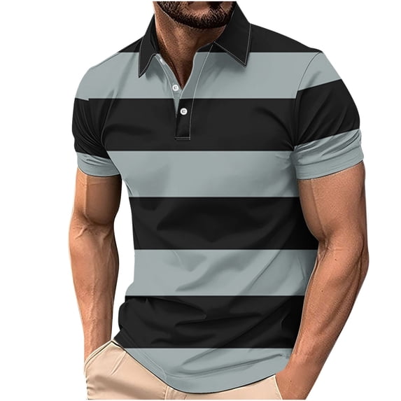 KeShDi Mens Tee Shirts Men's Casual Short Sleeved Shirt with Printed Short Sleeved Collar Top/shirt Black XL