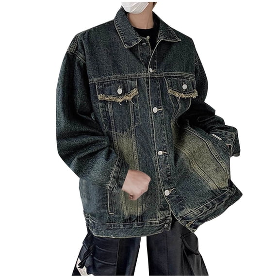 KeShDi Mens Winter Coats Man Casual Tie Button Pocket Long Sleeve Hoodless Denim Outwear Jacket Blue 3X