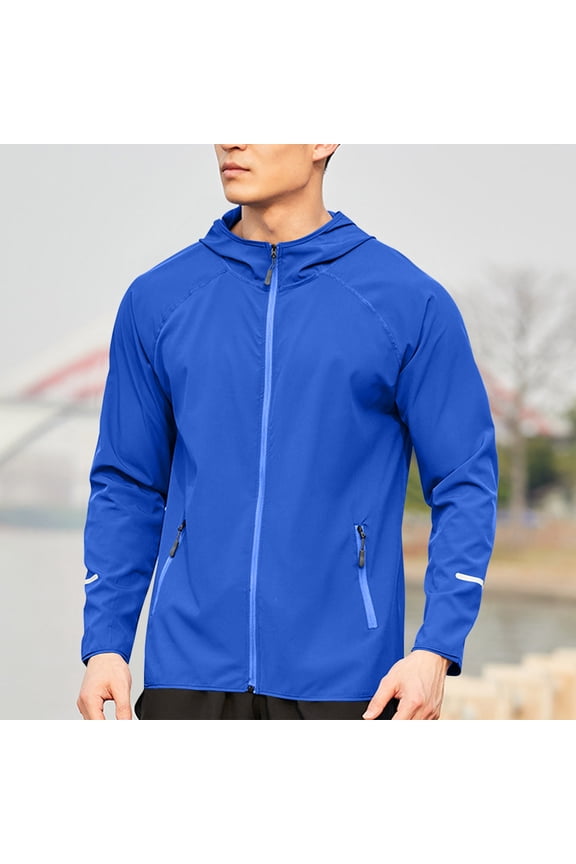Mens Winter Coats Men and Women winter Running Windbreaker Outdoor Fitted Hooded Fishing Clothing Exercise Coat Blue S