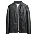 thumbnail image 1 of KeShDi Mens Winter Coats Mens Winter Coat Men's Solid Color Pocket Stand Collar Leather Business Fashion Casual Leather Black M, 1 of 6