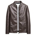 thumbnail image 1 of KeShDi Mens Winter Coats Mens Winter Coat Men's Solid Color Pocket Stand Collar Leather Business Fashion Casual Leather Coffee M, 1 of 6