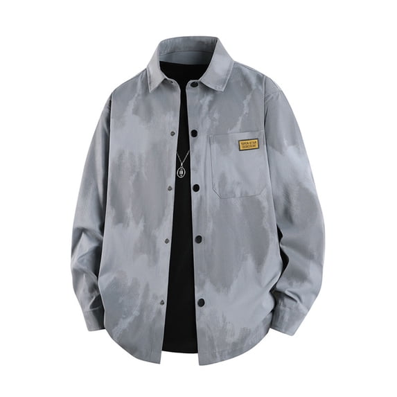 KeShDi Mens Winter Jacket Mens Bomber Jacket Men's Casual Fashion Long Sleeve Button Down Shirt Workwear Style Collared Cardigan Jacket Gray L