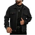 thumbnail image 1 of KeShDi Mens Winter Jacket Mens Bomber Jacket Men's Solid Color Woollen Cloth Lapel Long Sleeved Double Pockets Zipper Cardigan Coat Black 2X, 1 of 6