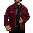 thumbnail image 1 of KeShDi Mens Winter Jacket Mens Bomber Jacket Men's Solid Color Woollen Cloth Lapel Long Sleeved Double Pockets Zipper Cardigan Coat Wine L, 1 of 7