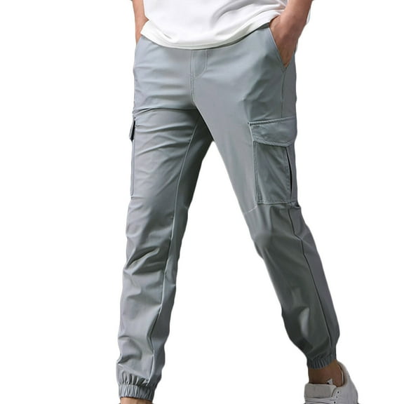 KeShDi Mens Work Pants Men Fashion Solid Casual Elastic Waist Pocket Trousers Sport Pants Gray 2X