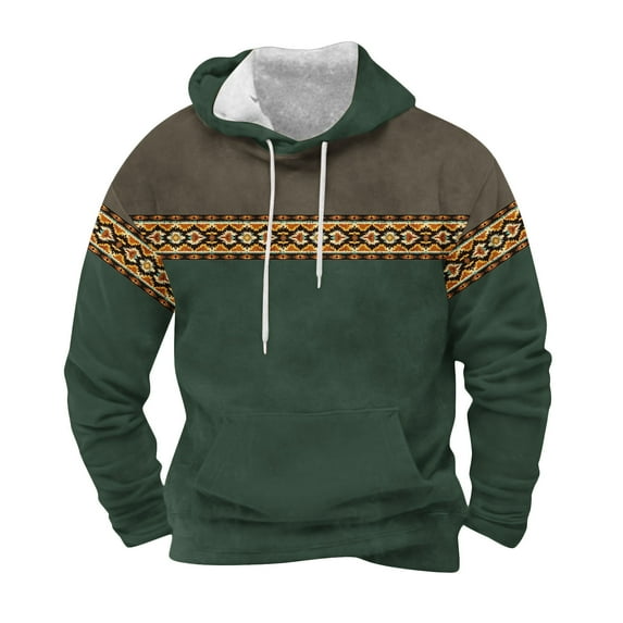 KeShDi Mens Zip Up Hoodie Workout Hoodies for Men Men Fashion Pockets Long Sleeve Ethnic Style Vintage Printing Hooded Sweatshirts Army Green M
