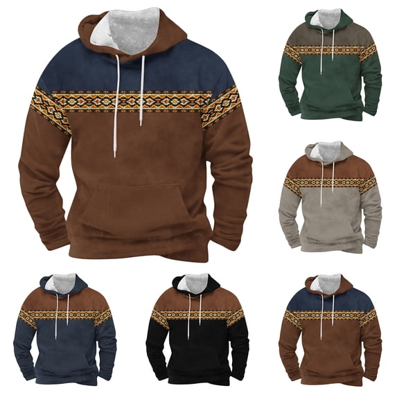 KeShDi Mens Zip Up Hoodie Workout Hoodies for Men Men Fashion Pockets Long Sleeve Ethnic Style Vintage Printing Hooded Sweatshirts Black 3X