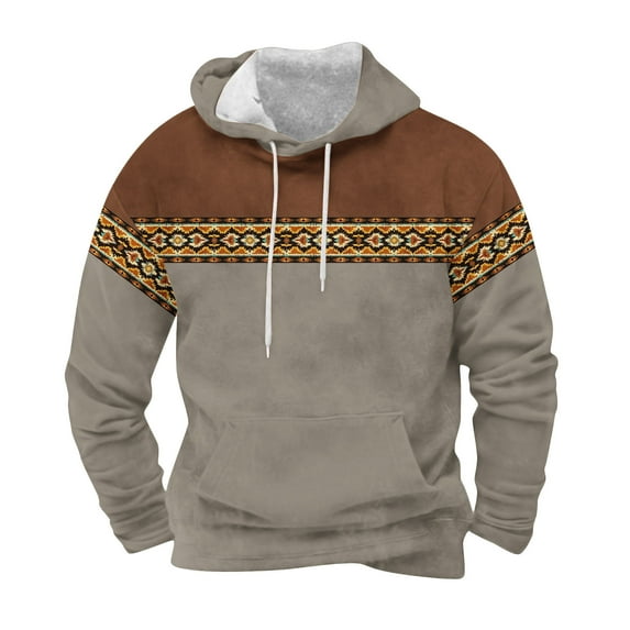KeShDi Mens Zip Up Hoodie Workout Hoodies for Men Men Fashion Pockets Long Sleeve Ethnic Style Vintage Printing Hooded Sweatshirts Gray 3X