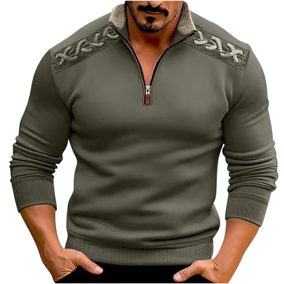 KeShDi Mock Neck Sweatshirt Front Mid-zipper Stand-up Collar Long Sleeve Color Matching Hoodie for Men Hooded Sweatshirts Green S