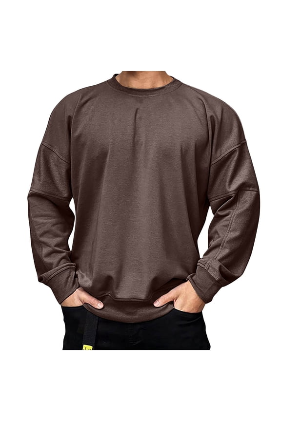 Mock Neck Sweatshirt Men Casual Sweatshirts Round Neck Pullover Long Sleeve Sweatshirt Brown 3X