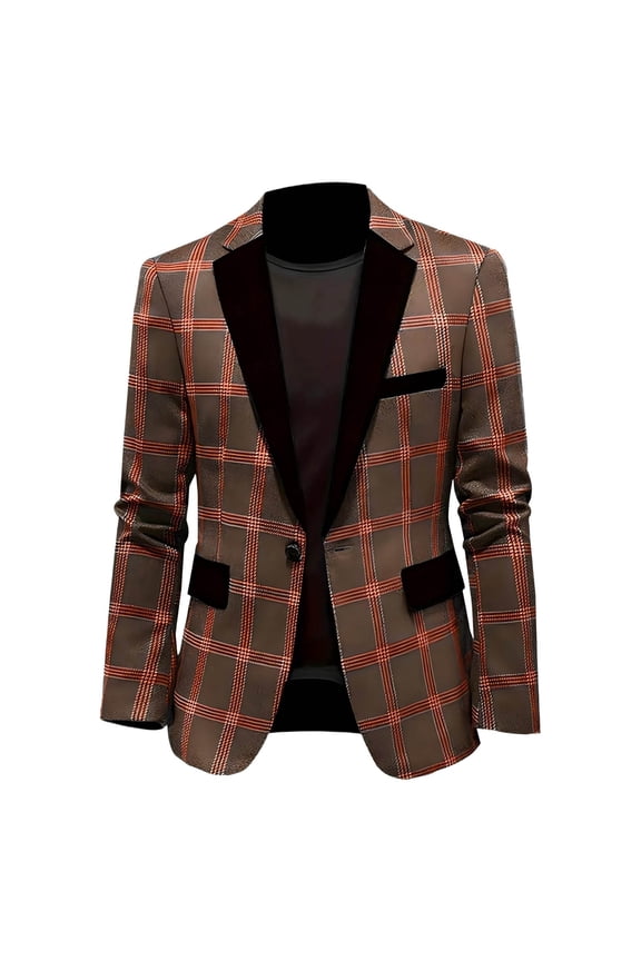 Oversized Blazer Men's Trendy Plaid Collar Top Casual and Handsome Small Suit Jacket Men's Suit Jacket Brown 2X