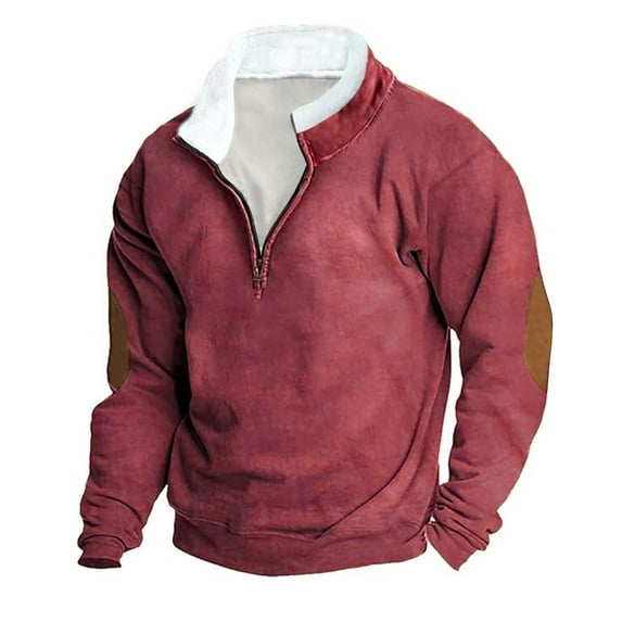 KeShDi Oversized Tshirts for Men Men Winter Zipper Casual Long Sleeve-Neck Sweatshirt Red 5X
