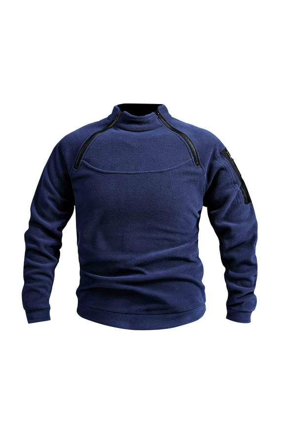 Oversized Tshirts for Men Standing Collar Fall Winter Loose Long Sleeved Pullover Hoodie Hoodless Sweatshirts Navy 2X