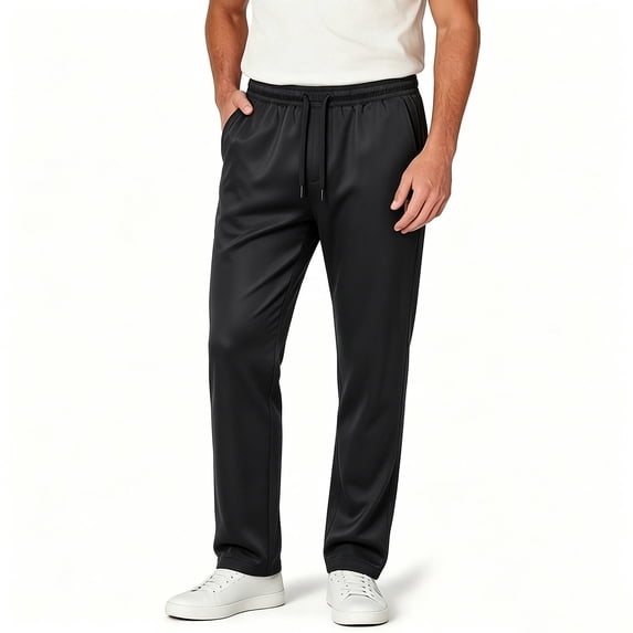KeShDi Pants for Men Elastic Waist Straight Leg Loose Fit Casual Trousers with Pockets Black L