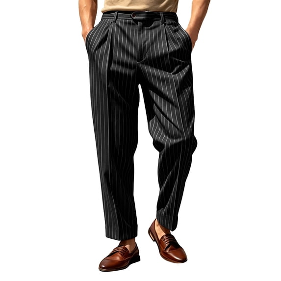 KeShDi Pants for Men Pleated Wide Leg Loose Fit High Waist Casual Dress Trousers Black M