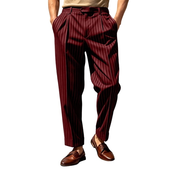 KeShDi Pants for Men Pleated Wide Leg Loose Fit High Waist Casual Dress Trousers Wine 2X