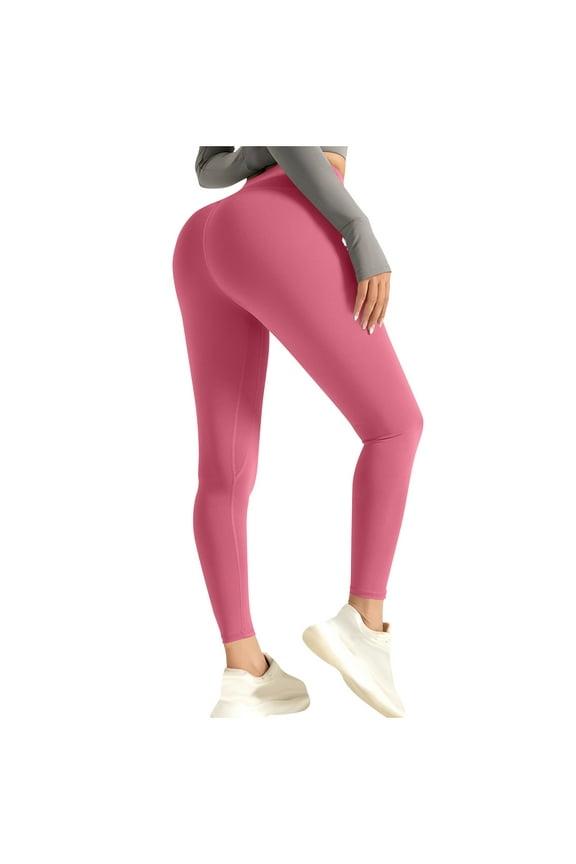 Plus Size Leggings Womens Yoga Pants Women'S Long Solid Color Hip Lift Fitness High Waist Elastic Exercise Yoga Pants Pink M